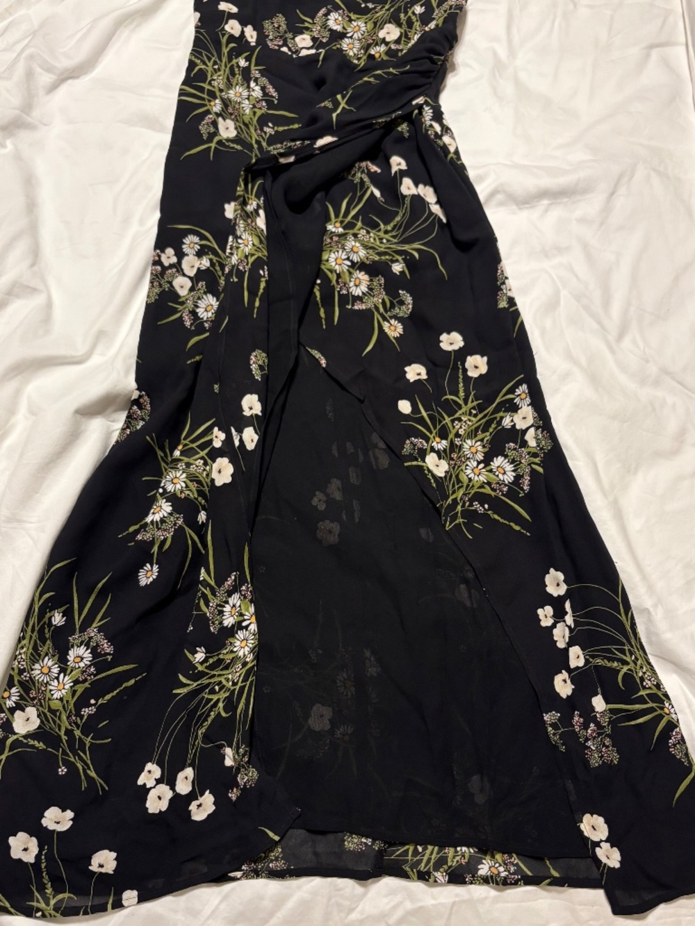 Reformation Kourtney Dress Black Floral Maxi Wrap Overlay Size 6 - Picture 4 of 7
